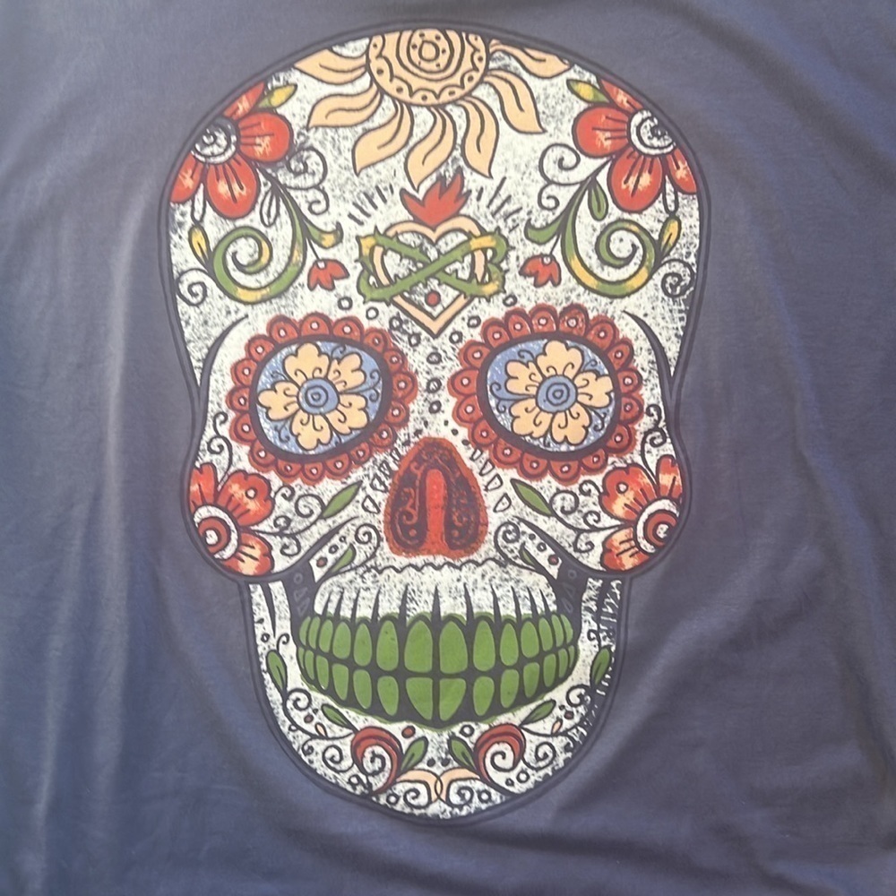 Oversized Sugar Skull short sleeved t-shirt small purple blue dia de los muertos - Picture 5 of 7